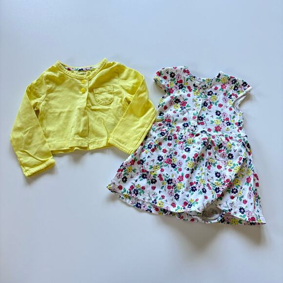 Carter's Girls 18 Month Dress and Cardigan Sweater Yellow Floral Outfit - Picture 1 of 7